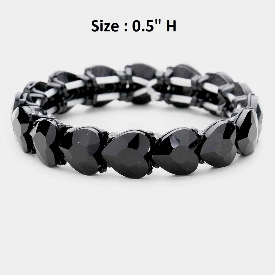 Heart Love Crystal Rhinestone Cocktail Stretch Bangle Bracelet Wedding Wedding - Image 1 of 1