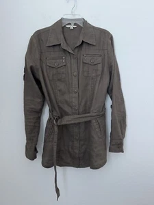 Cabi Women's Utility Sahara Jacket Large Brown Linen Button Front Belt Pockets - Picture 1 of 14