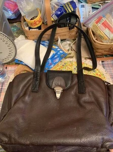 Joanel Brown Pebbled Leather Portfolio Bag Tote Made in Argentina Montreal CA - Picture 1 of 8