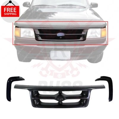 New Front Black Grille  & Grille Molding Black 3PC Set For 1995-1997 Ford Ranger Foto 1 de 4