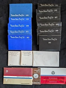 17 U.S. PROOF SETS AND MINT UNCIRCULATED SETS – 1968-1987 LARGE LOT! - Picture 1 of 1