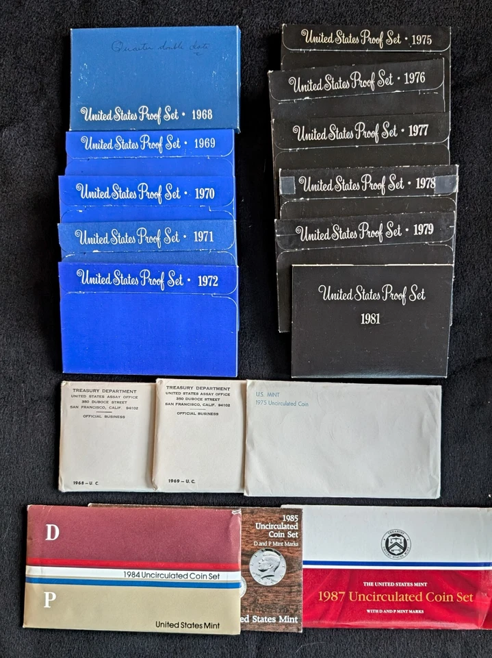 17 U.S. PROOF SETS AND MINT UNCIRCULATED SETS – 1968-1987 LARGE LOT! - Image 1 of 1