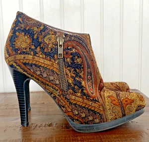 Ankle Boot Diba High Heel Tapestry Booties Paisley Women's Boots Sz 6.5 - Picture 1 of 13