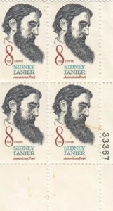 USPS SCOTT 1446 – 1972 8c Sidney Lanier - PLATE BLOCK OF 4 - Picture 1 of 1
