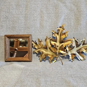 Vtge Metal Oak Leaves Wall Hanging Home Interior Set Of 3 & Small Accent Mirror - Picture 1 of 13