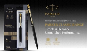 🔥Parker Classic Matte Black Gold Trim Ball Pen | Blue Ink | Free Shipping🔥 - Picture 1 of 11