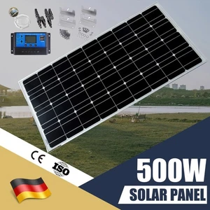 12V 500W Fixed Solar Panel Kit Mono Black Caravan Camping Home Battery Charging - Picture 1 of 13
