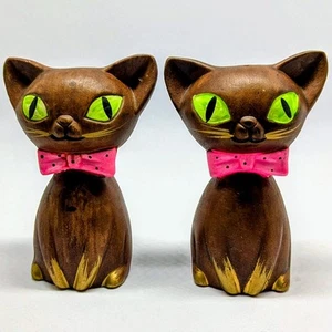 Vtg LEGO Japan MCM Dark Brown Green Eyes Siamese Cat Salt & Pepper Shakers - Picture 1 of 6