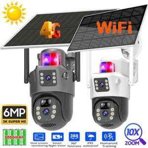 4G/WiFi Solar Panel Security Camera 6MP PTZ Camera 10x Zoom Dual Lens CCTV 360° - Picture 1 of 38