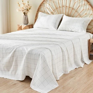 100% Baumwolle Karo Bettwäsche Set, weiß kariert, Queen Size mit tiefer Tasche Spannbetttuch... - Bild 1 von 7