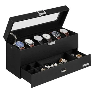 6-Slot Watch Box Organizer for Men, Watch Case with Real Glass Lid, 2 Layers ... - Picture 1 of 9