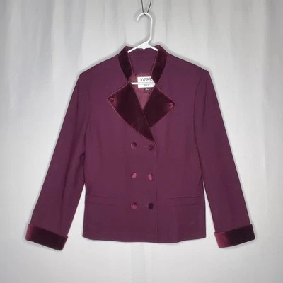 Pantalón Kasper ASL Lana Mujer 12 Púrpura Cuello Terciopelo Doble Pecho Dinero Antiguo Foto 1 de 4