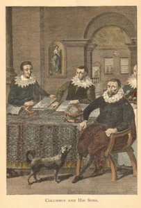 Christopher Columbus and his Sons 1891 old antique vintage print picture - Picture 1 of 1