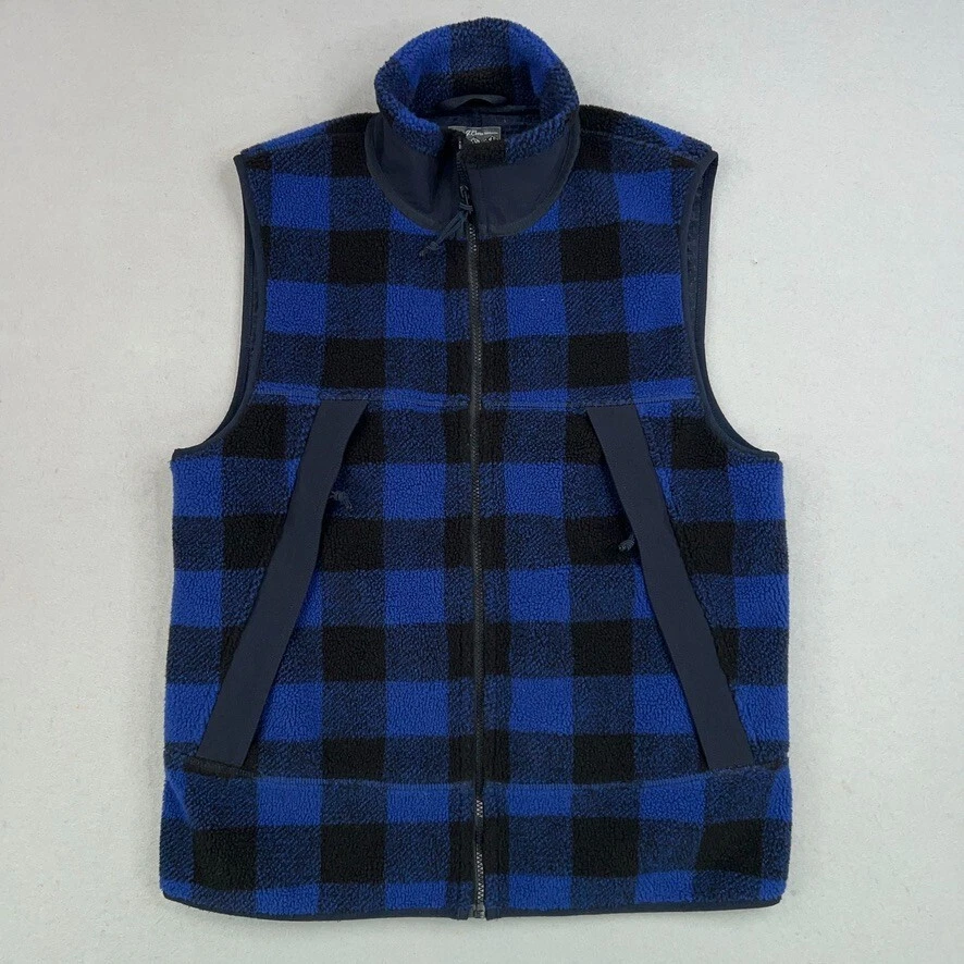 J Crew Vest Mens Medium Blue Black Buffalo Plaid Nordic Sherpa Fleece Sweater - Image 1 of 4