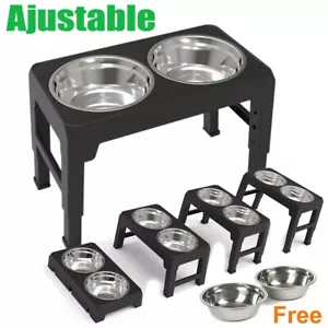 Elevated Dog Bowls for Large Dogs, 4 Adjustable Heights Raised Pet Bowl Stand US - Picture 1 of 14