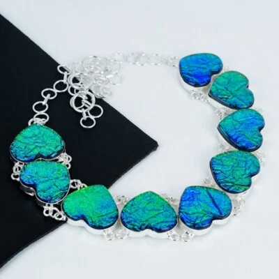 Green Australian Triplet Opal  Gemstone Handmade 925 Sterling Silver Necklace - Image 1 of 4