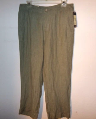 NWT $19.99,  CHEROKEE 100% Linen Green Crop Pants Pockets Loose Fit, Size 12  - Image 1 of 4