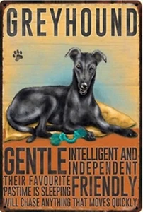 ALMOST FREE! Greyhound Traits Metal Sign 20cm x 30cm Black ~ 8" x 12" - Picture 1 of 3