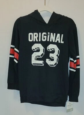 NWT BOYS CARTER'S SIZE 6, GENERIC SPORTS, HOODED,  BLACK SHIRT, ORIGINAL 23 - Image 1 of 3