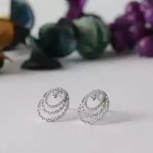 1 ct Lab Created Diamond Three Circle Stud Earrings 14K White Gold Plated - Picture 1 of 3