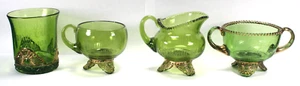Set of Four Atlantic City Antique Souvenir Green Glassware Tableware 1900 - 1904 - Picture 1 of 15