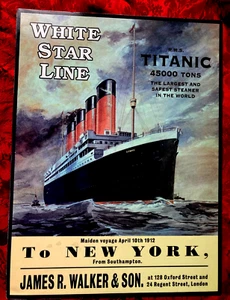 METAL TITANIC POSTER ~ White Star Line ~ James R Walker 11 1/2" x 15 1/2" gut - Bild 1 von 3