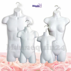 Set of 4 Mannequins Male Female Child Toddler White Hanging Dress Forms - Picture 1 of 6
