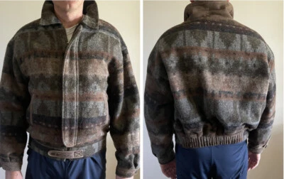 Vintage RUFF HEWN Men’s Wool Leather Aztec YELLOWSTONE Coat Bomber Jacket LG. - Image 1 of 4