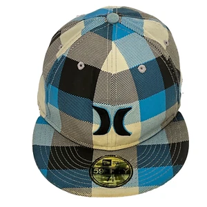 Gorra ajustada Hurley New Era talla 7 1/2 azul retazos a cuadros elegante - Imagen 1 de 7