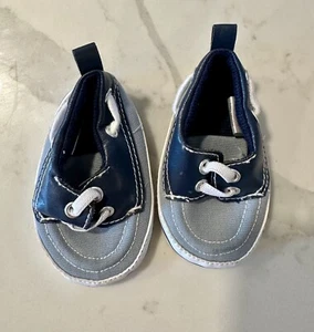 HUDSON BABY GRAY/NAVY BOAT SHOES CRIB SHOES- SIZE 0 - 6 MONTHS BOY GIRL INFANT - Picture 1 of 5