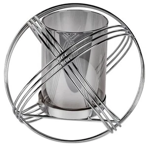 Deko Windlicht Kugel 20cm silberfarben Metall und farbigem Glas Teelichthalter - Bild 1 von 1
