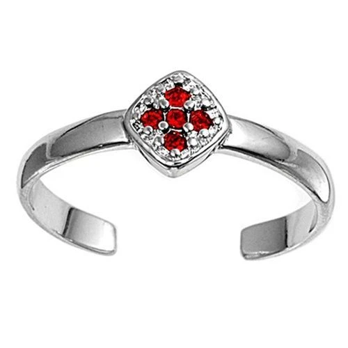 Zehenring Fußschmuck verstellbar Sterling Silber Roter Zirkonia Kreuz 1 - Bild 1 von 1