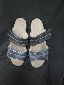 SAS Shoes Womens 7M Nudu Slide Sandals Navy Leather Comfort Wedge Slip On Casual - Picture 1 of 10