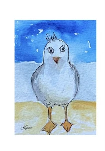 Aceo Art By Kenna Collector Card 2.5”” X 3.5” Cranky Seagull Painting Original - Picture 1 of 4