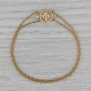 Vintage Slide Charm Bracelet 14k Yellow Gold 7" Rope Chain Ornate Filigree Clasp - Picture 1 of 7