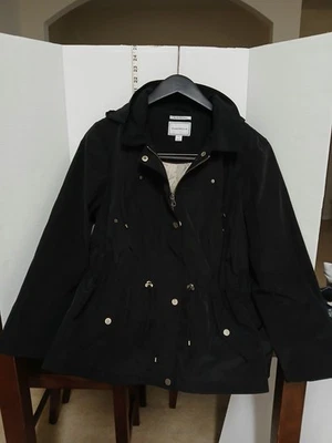 Charter club women’s blacklong sleeve rain jacket zipper closure buttons size LP - Image 1 of 4