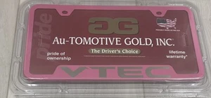 VTEC License Plate Frame PINK Stainless Steel- Automotive Gold - Picture 1 of 2
