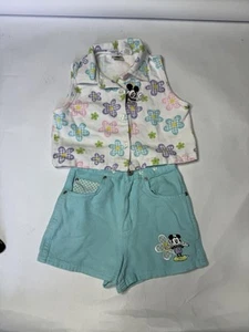 Disney Mickey Mouse Co Set Girls 10-12 Fits Like 6/6x Shorts And Tank Flowers - Picture 1 of 7
