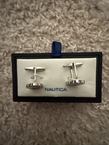 Nautica Sailboat Cufflinks - Brushed Silver Tone - New - Picture 1 of 2