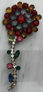 "Pin broche flor estrás multicolor Art Deco vidrio checo vintage 4""" - Imagen 1 de 3