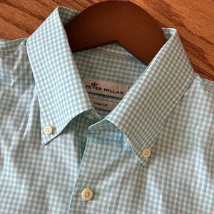 Camisa de vestir Peter Millar para hombre corona a cuadros suaves mediana abotonada manga larga - Imagen 1 de 6