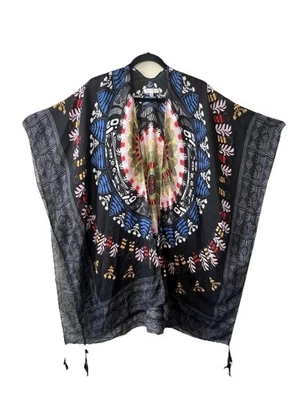 Woven Heart Kimono Shawl Women XL Boho Dolman Aztec Open Cardigan Relaxed Fit - Image 1 of 4