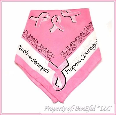 BonEful Fabric Cotton Block Pink White Breast Cancer Head Wrap Bandana Lady SALE - Image 1 of 4