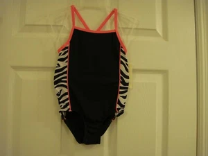 One Piece Animal Print Pink Trim Girls Size XS(4/5) SWIM SUIT BATHING SUIT NEW - Picture 1 of 2