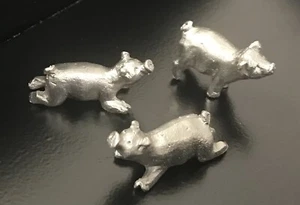 Miniature Pewter 3 Little Pigs Porky Piglet Silver Metal Figurines - Picture 1 of 1