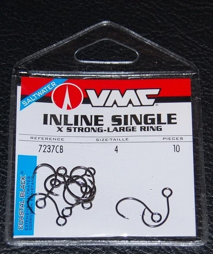 VMC 7237 Inline Single Hooks Size 4 Coastal Black Pack of 10 7237CB-04