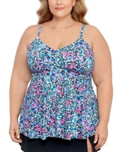 Swim Solutions Tankini 24W Plus Size Printed V-Neck Underwire Dancing Colors New - Picture 1 of 5