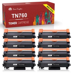 8 Pk Toner TN760 TN730 with Chip for Brother HL-L2390DW DCP-L2550DW MFC-L2710DW - Picture 1 of 8
