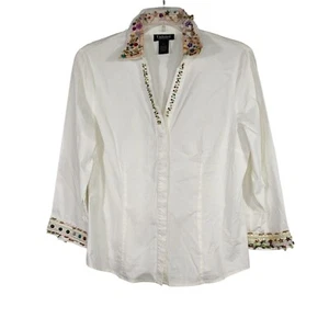 Unlisted by Kenneth Cole Beaded Shirt Blouse Women Size L White Long Sleeve - Picture 1 of 11
