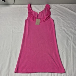 J Crew Women's Tank Size M Pink  Cotton Top Ribbed Ruffled (50) - Picture 1 of 7